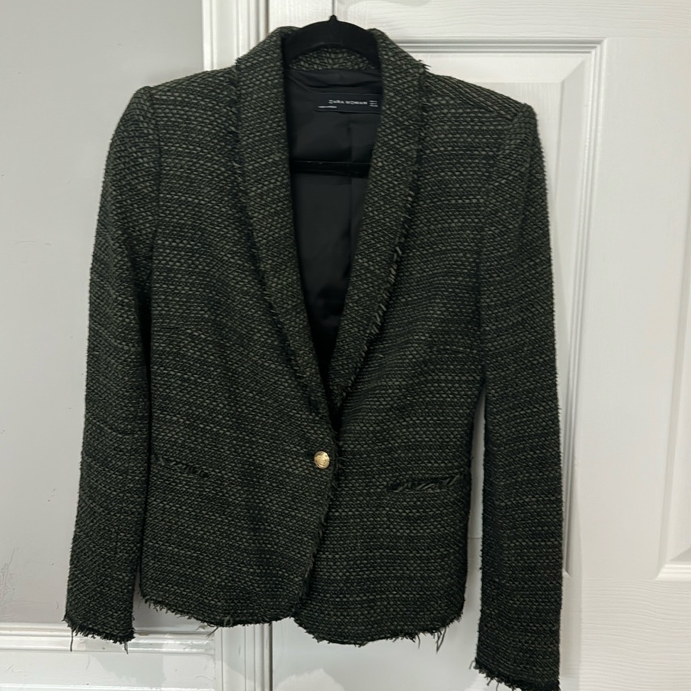 Zara dark green tweed jacket